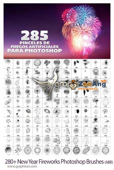 285 New Year Fireworks Brushes|285种风格不一的Photoshop新年烟花笔刷预设