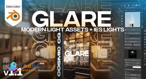 Glare V1.1 – Modern Light Asset + Ies Light|Blender现代室内灯具灯光效果插件